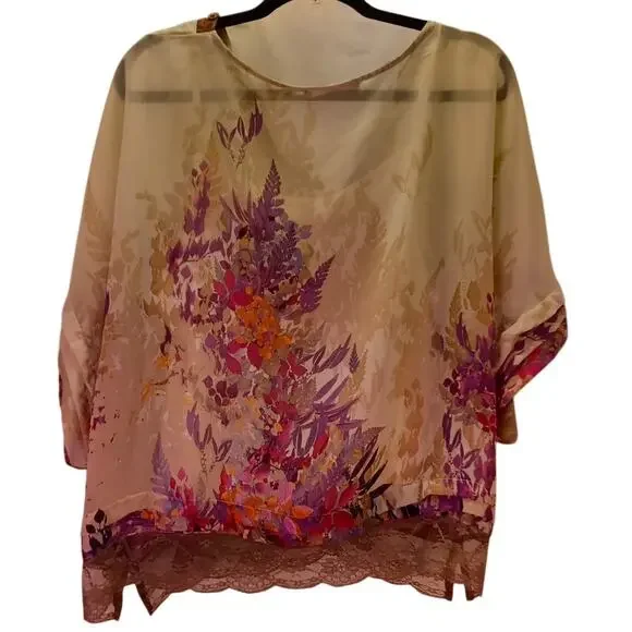 NY Collection Floral Blouse Embellished Beaded V-Neck Top Women's XL Fairy Boho - Picture 5 of 10